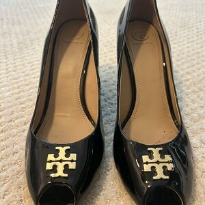 Tory Burch Black Heels with Gold Logo